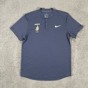 Nike Dri Fit Henley Shirt Womens Medium Saints Tennis Blue Short Sleeve Athletic